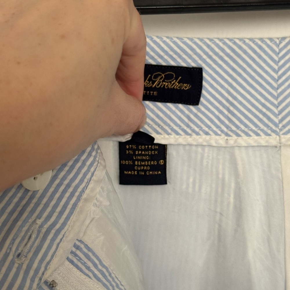 Brooks Brothers Wide Leg Lined Seersucker Slacks Blue White Petite - Picture 5 of 8
